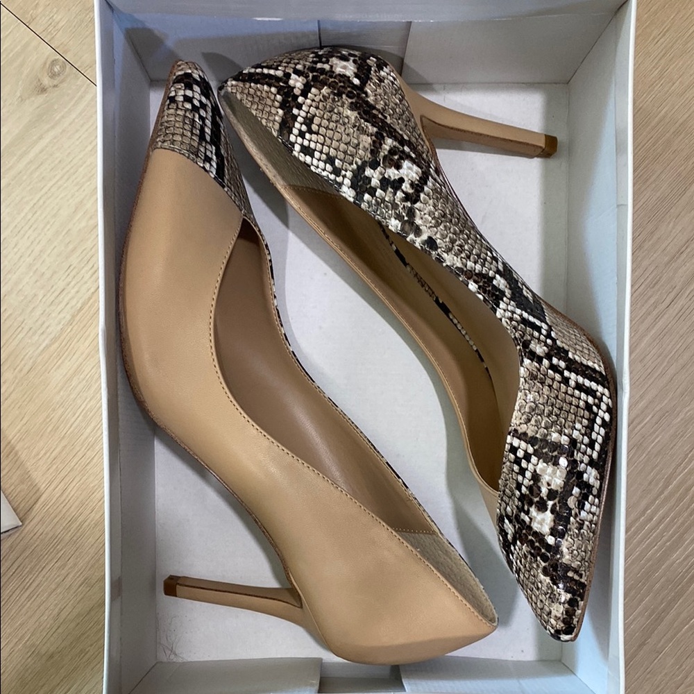 Snakeskin and Tan Pumps